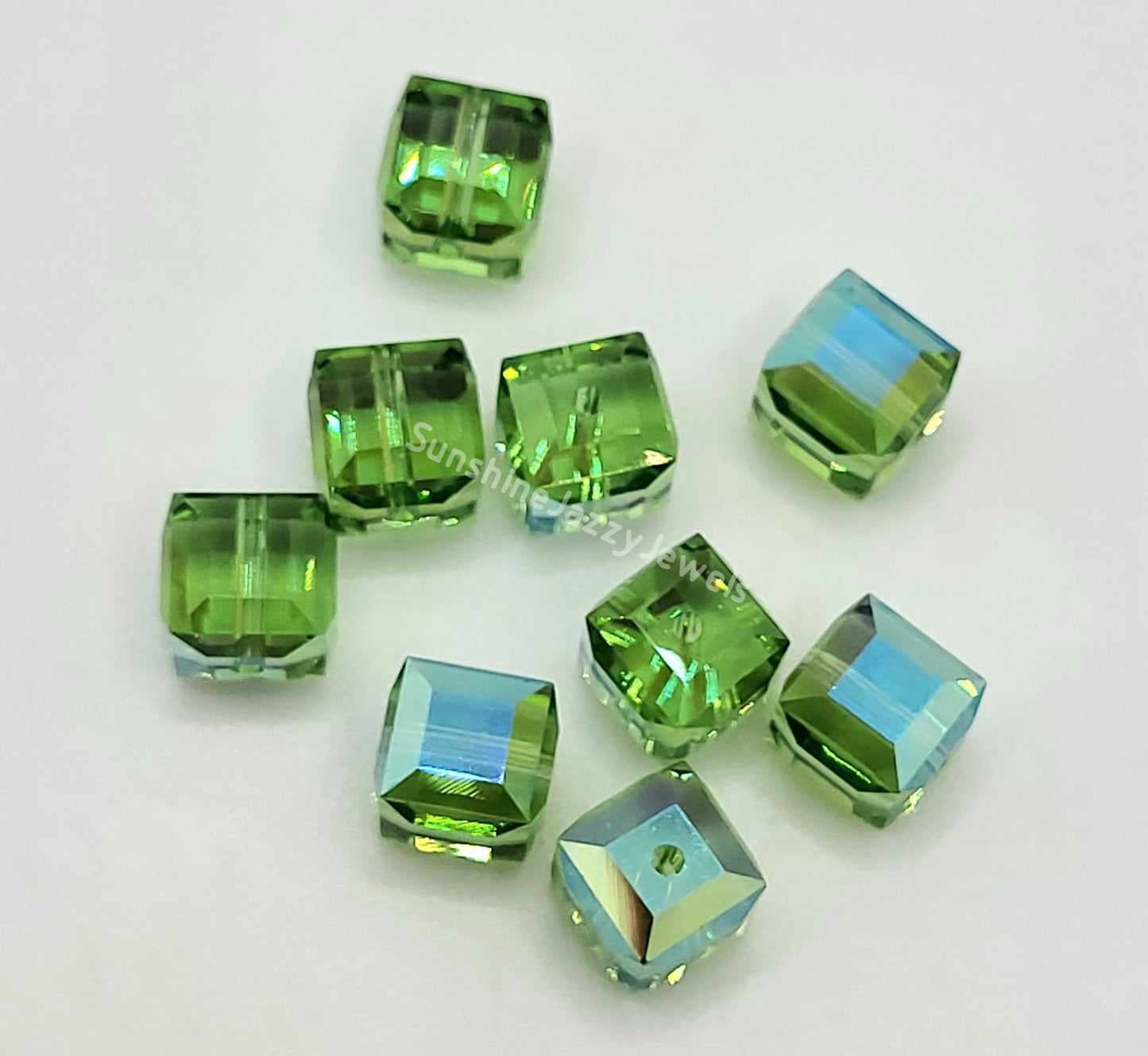 #5601 - Swarovski Crystal 6mm Cube Beads w/ AB Finish; 6pc per pack