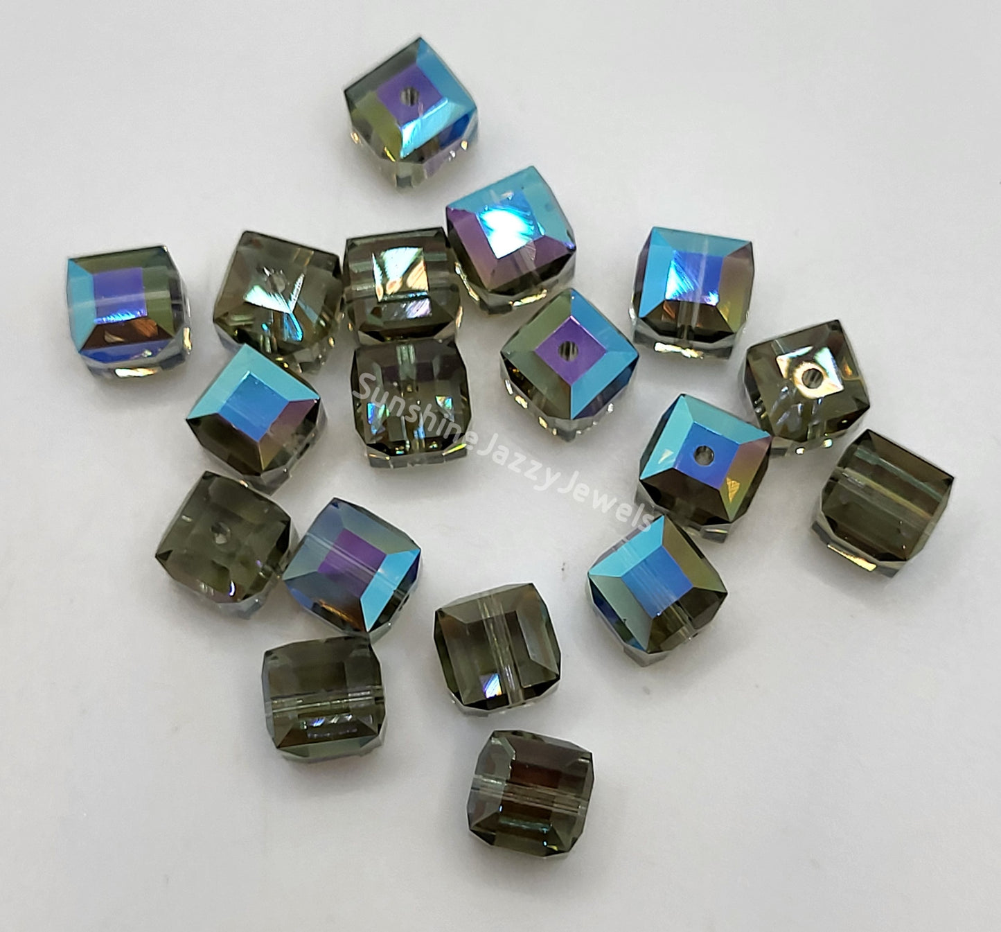 #5601 - Swarovski Crystal 6mm Cube Beads w/ AB Finish; 6pc per pack
