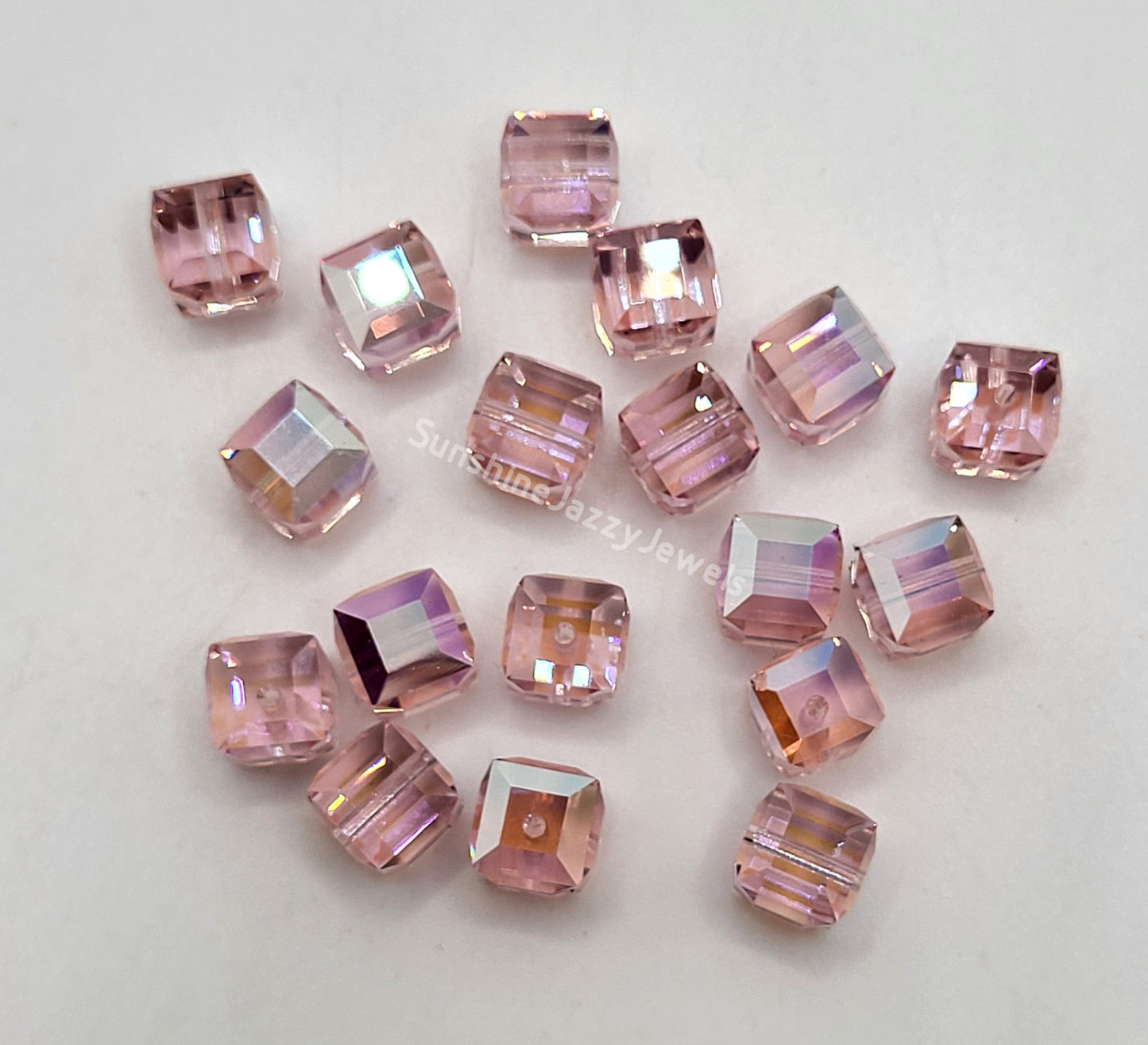 #5601 - Swarovski Crystal 6mm Cube Beads w/ AB Finish; 6pc per pack