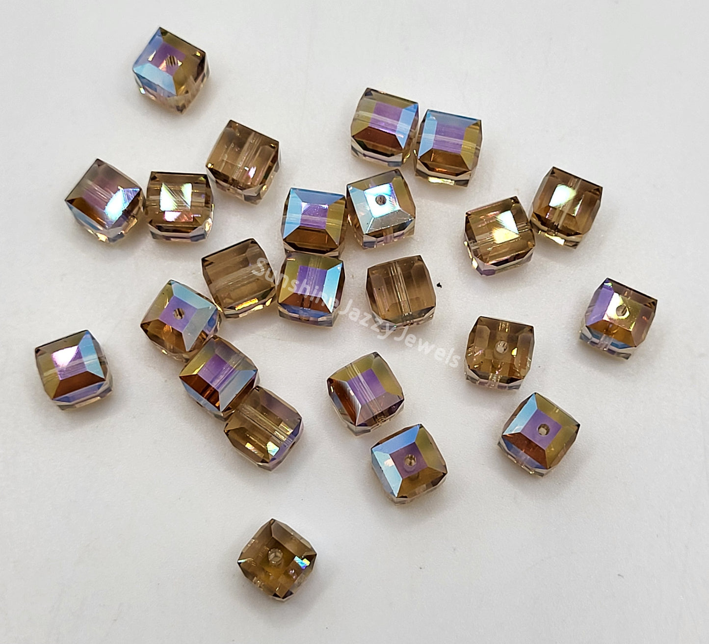 #5601 - Swarovski Crystal 6mm Cube Beads w/ AB Finish; 6pc per pack