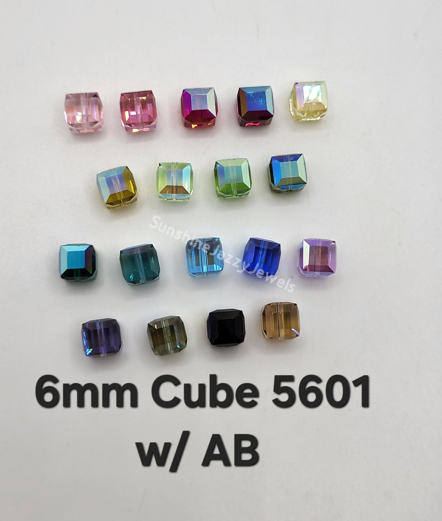 #5601 - Swarovski Crystal 6mm Cube Beads w/ AB Finish; 6pc per pack