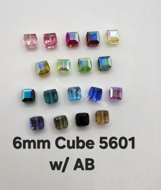 #5601 - Swarovski Crystal 6mm Cube Beads w/ AB Finish; 6pc per pack