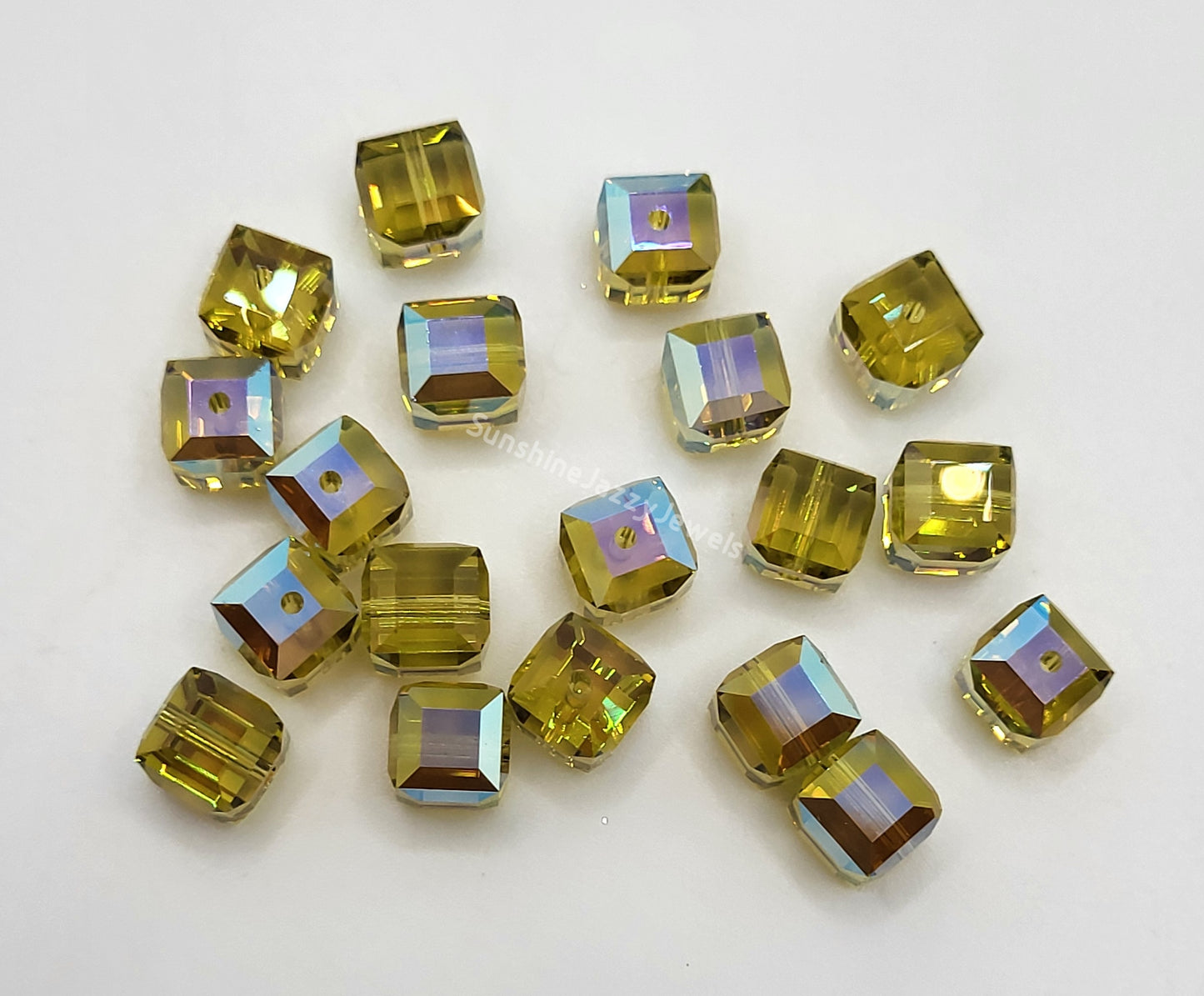 #5601 - Swarovski Crystal 6mm Cube Beads w/ AB Finish; 6pc per pack