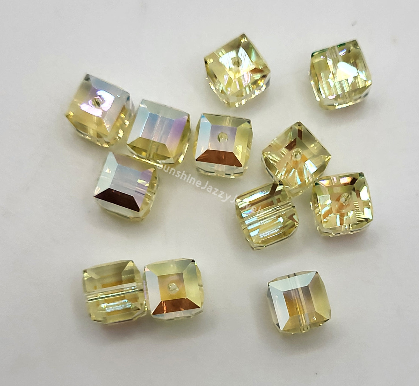 #5601 - Swarovski Crystal 6mm Cube Beads w/ AB Finish; 6pc per pack
