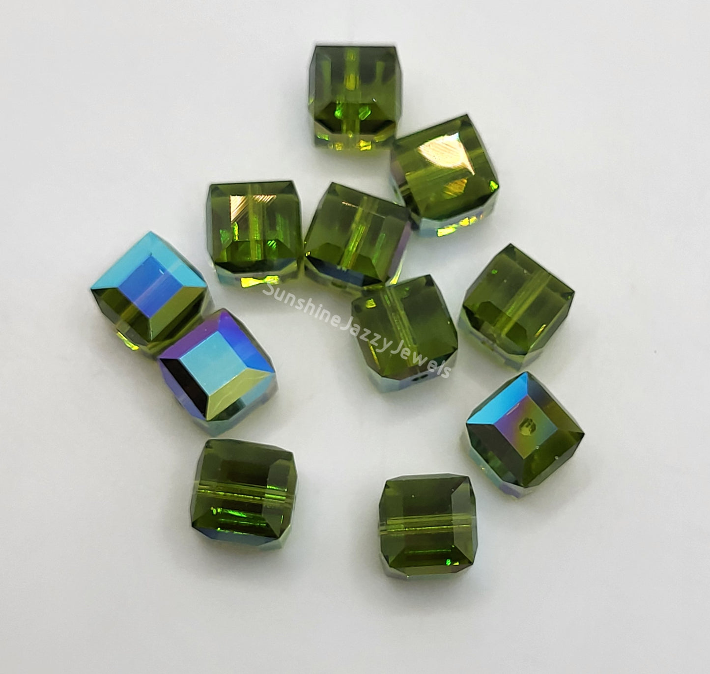 #5601 - Swarovski Crystal 6mm Cube Beads w/ AB Finish; 6pc per pack