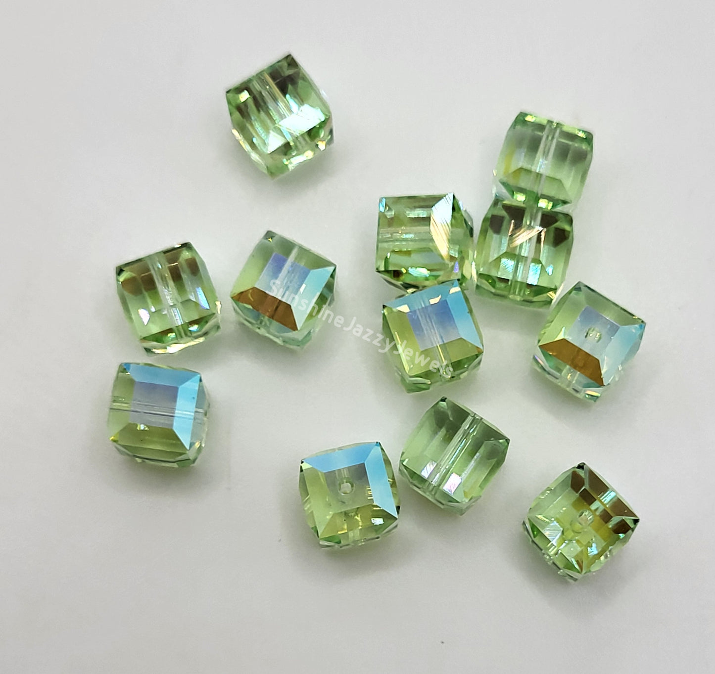 #5601 - Swarovski Crystal 6mm Cube Beads w/ AB Finish; 6pc per pack