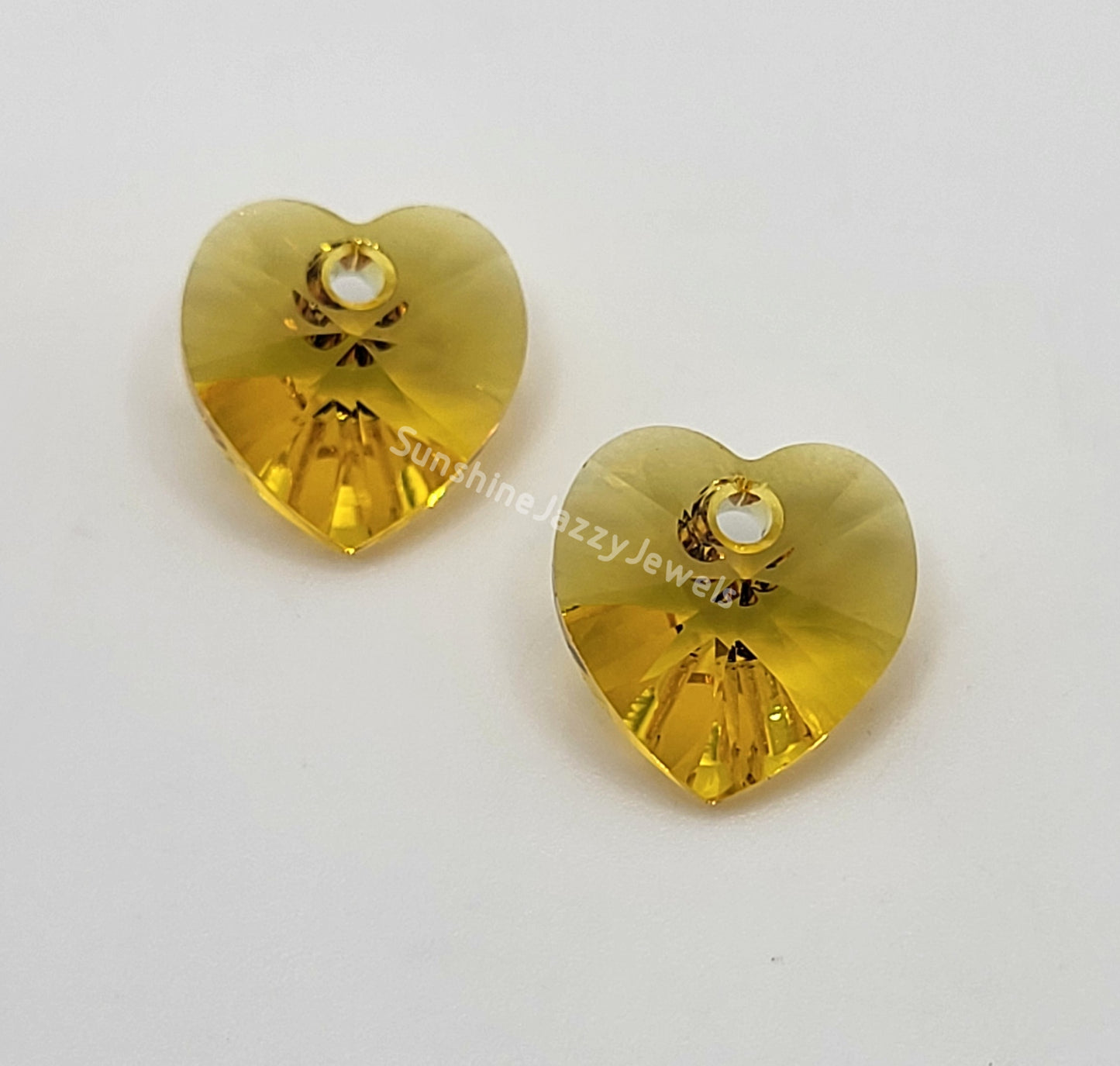 #6202 - 2pc Swarovski Crystal Sunflower 10mm Heart Pendants; LAST ONE