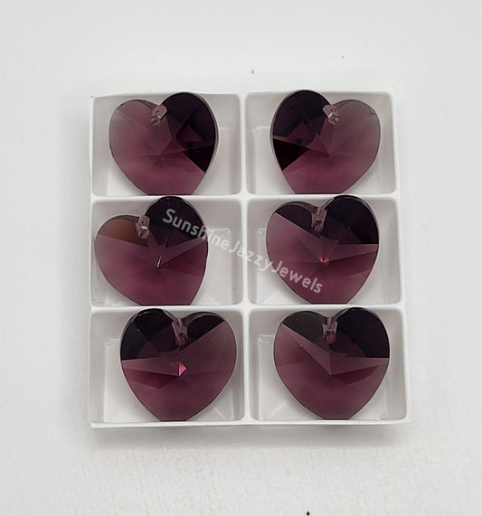 AMAZING DEAL! 6-pack Swarovski Crystal Amethyst 14mm Heart 6202 Pendants