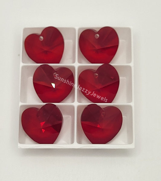AMAZING DEAL! 6-pack Swarovski Crystal Siam 14mm Heart 6202 Pendants