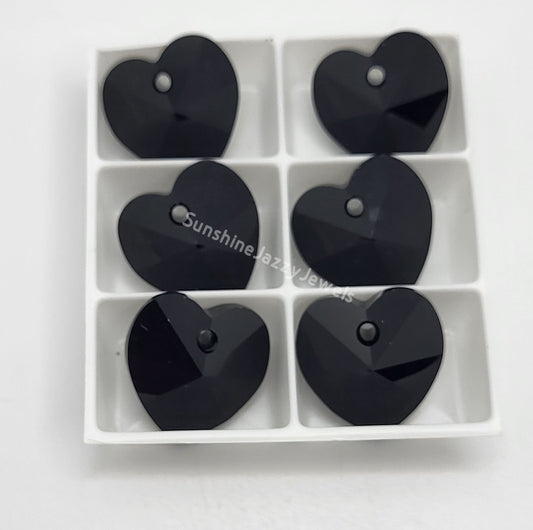 AMAZING DEAL! 6-pack Swarovski Crystal Jet Black 14mm Heart 6202 Pendants