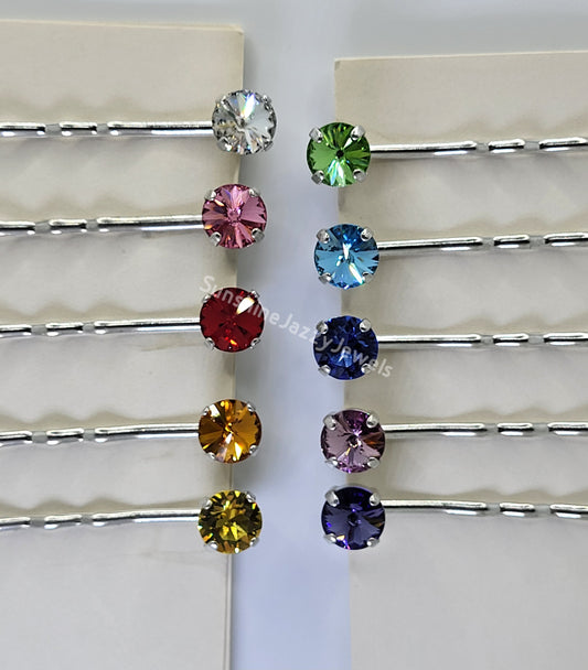 Hair/ Bobby Pins - Swarovski Crystal Chaton Stone; Pack of 2; Many Colors!