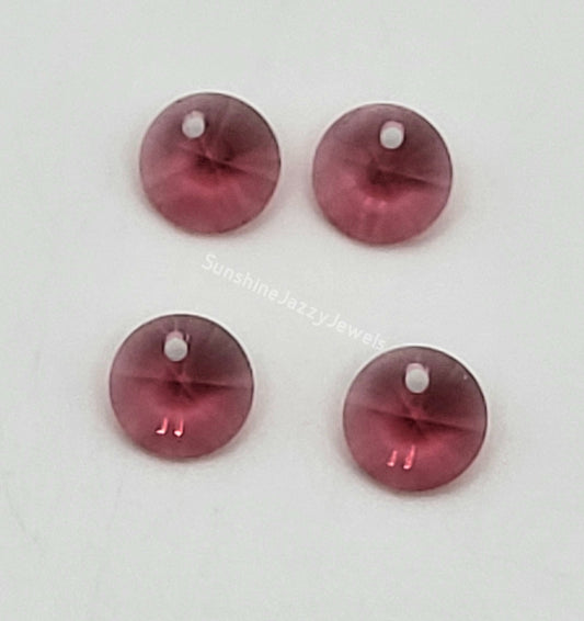 #6200 - 4pc Swarovski Crystal Indian Pink 6mm Rivoli Pendants; LAST ONE