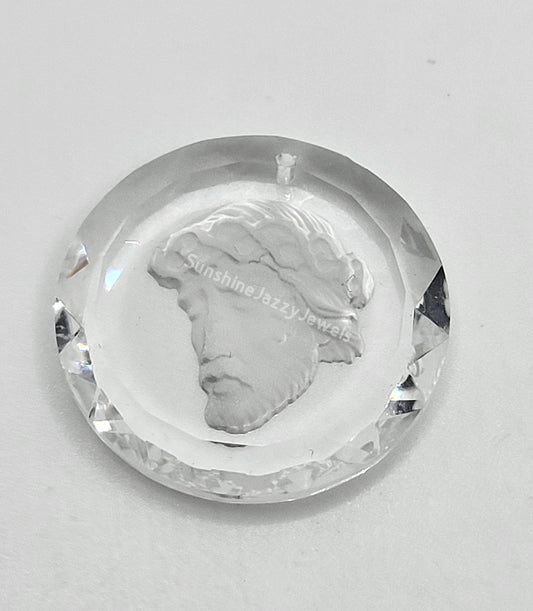 #6050 - Swarovski Crystal Clear Etched Jesus Pendant; 25mm
