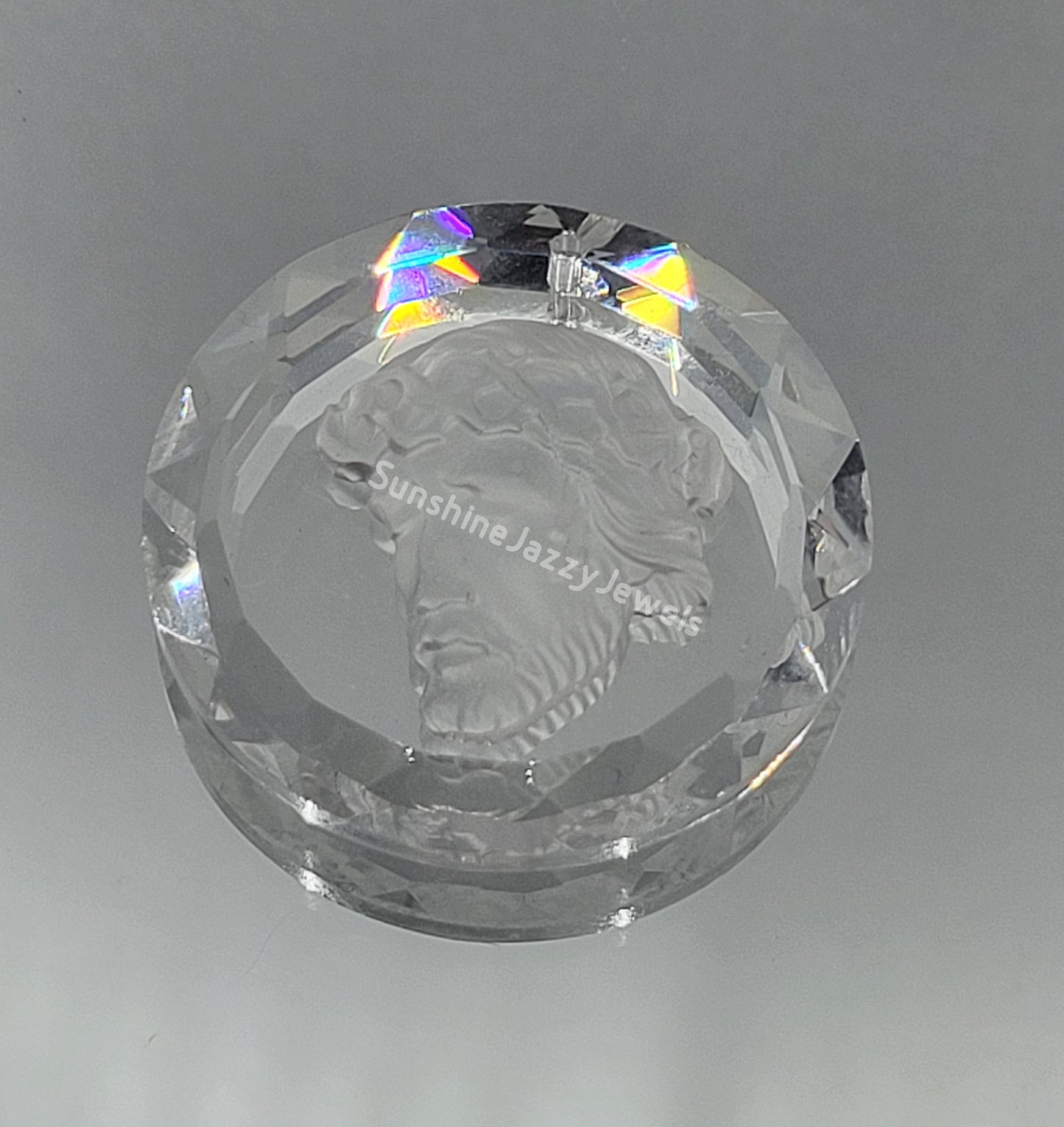 #6050 - Swarovski Crystal Clear Etched Jesus Pendant; 25mm