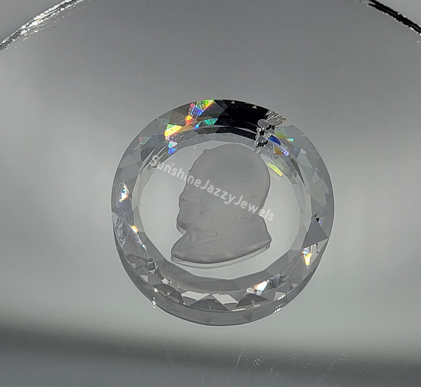 #6050 - Swarovski Crystal Clear Etched Pope John Paul II Pendant; 25mm