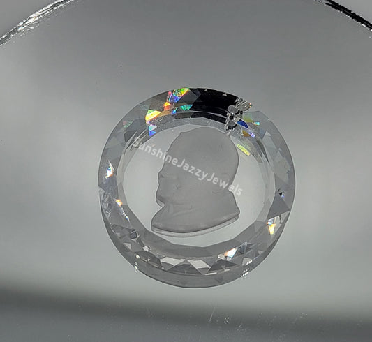 #6050 - Swarovski Crystal Clear Etched Pope John Paul II Pendant; 25mm