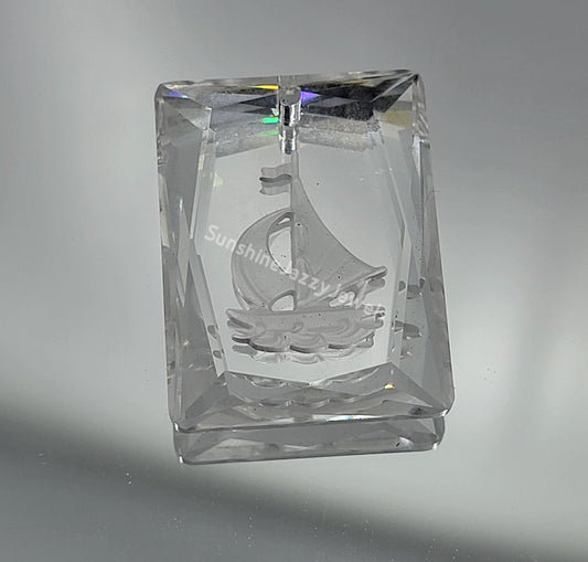 #6450 - Swarovski Crystal Clear Etched Sailboat Rectangle Pendant