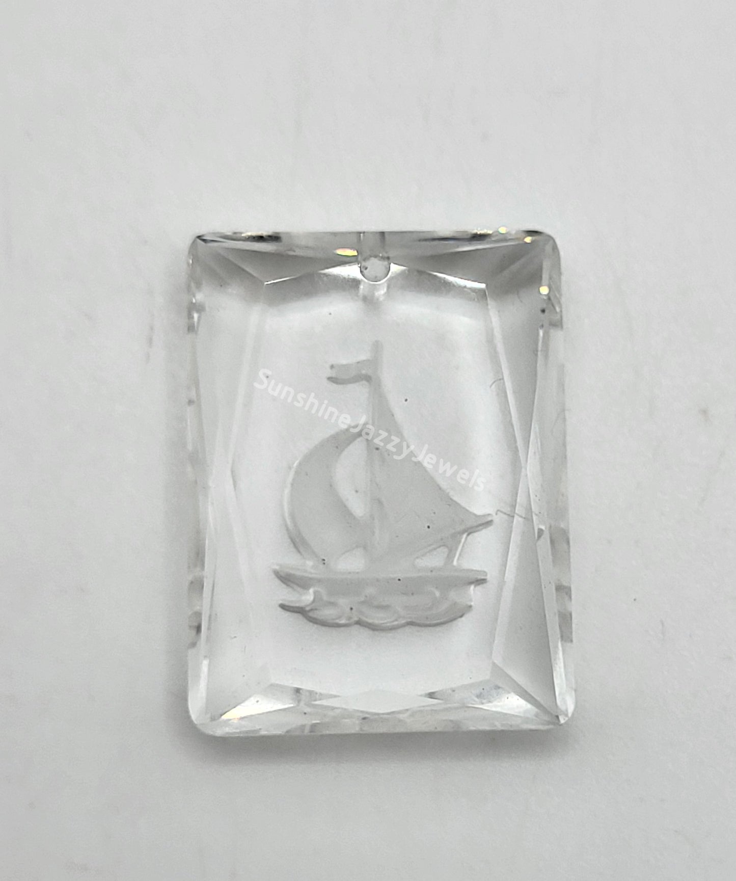 #6450 - Swarovski Crystal Clear Etched Sailboat Rectangle Pendant