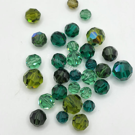 CLEARANCE MIX!  31pc Swarovski Crystal Shades of Green 6-10mm Round 5000 Beads