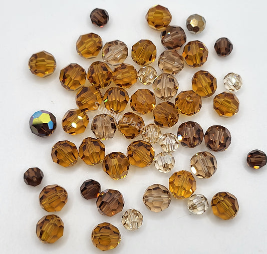 CLEARANCE MIX!  50pc Swarovski Crystal Shades of Brown 6-8mm Round 5000 Beads