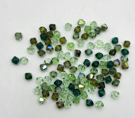 CLEARANCE MIX!  100pc Swarovski Crystal Shades of Green 4mm Bicone Beads