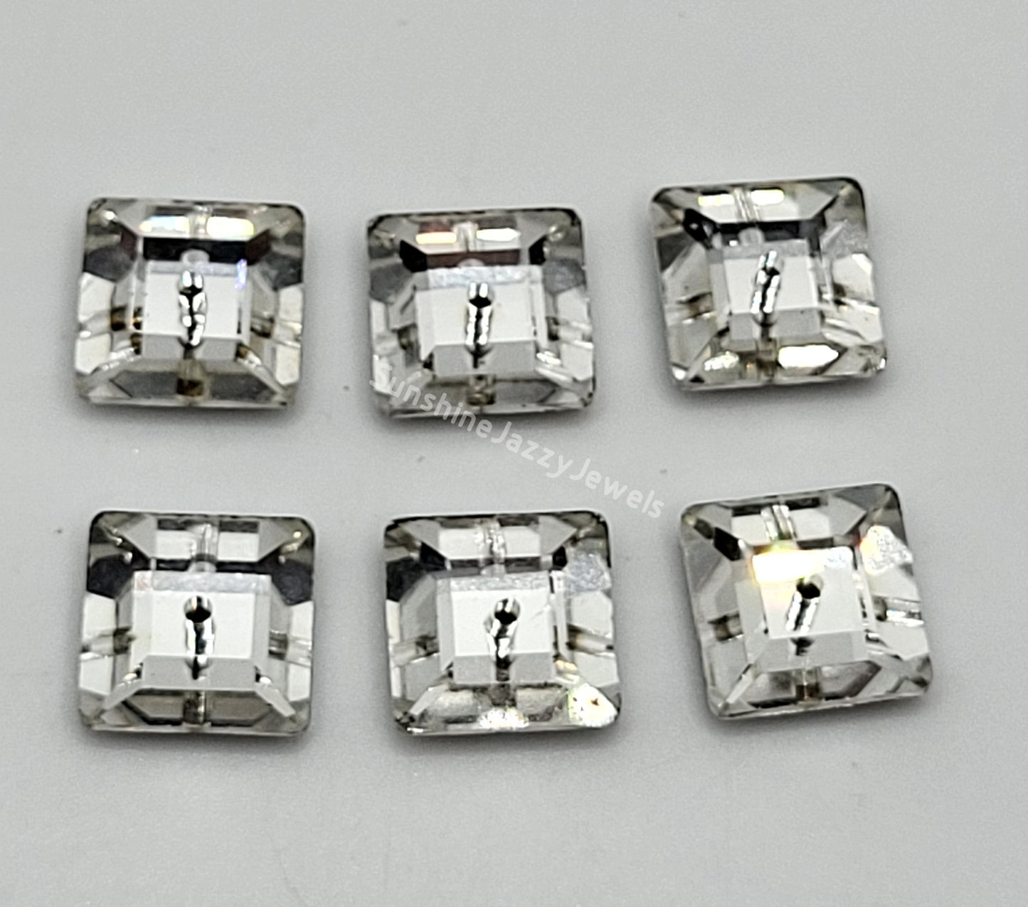 #3400 - Swarovski Crystal Clear 10mm Square Lochrosen Sew on Buttons/ Beads; 6pc