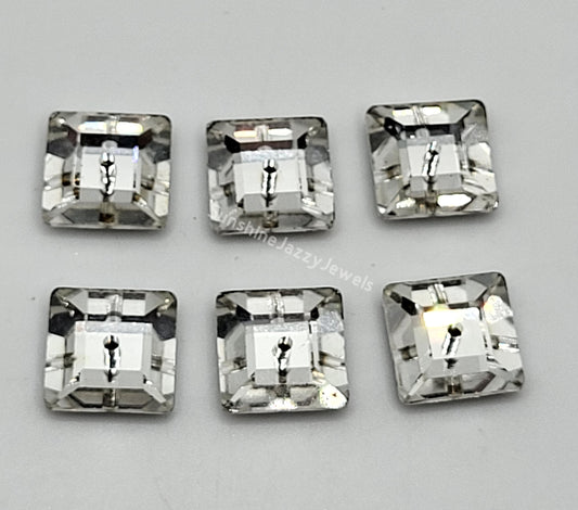 #3400 - Swarovski Crystal Clear 10mm Square Lochrosen Sew on Buttons/ Beads; 6pc