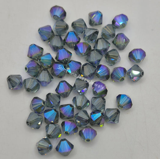 #5301 - 48pc Swarovski Crystal Aquamarine AB Satin 6mm Bicone Beads; LAST ONE