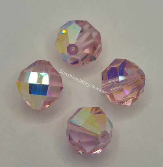 #5004 - 4pc Swarovski Crystal Light Rose AB 14mm Round Geometric Cut Beads; LAST ONE