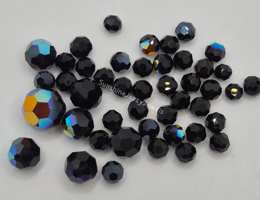 CLEARANCE MIX!  45pc Swarovski Crystal Jet Black/ AB 8-16mm Round 5000 Beads
