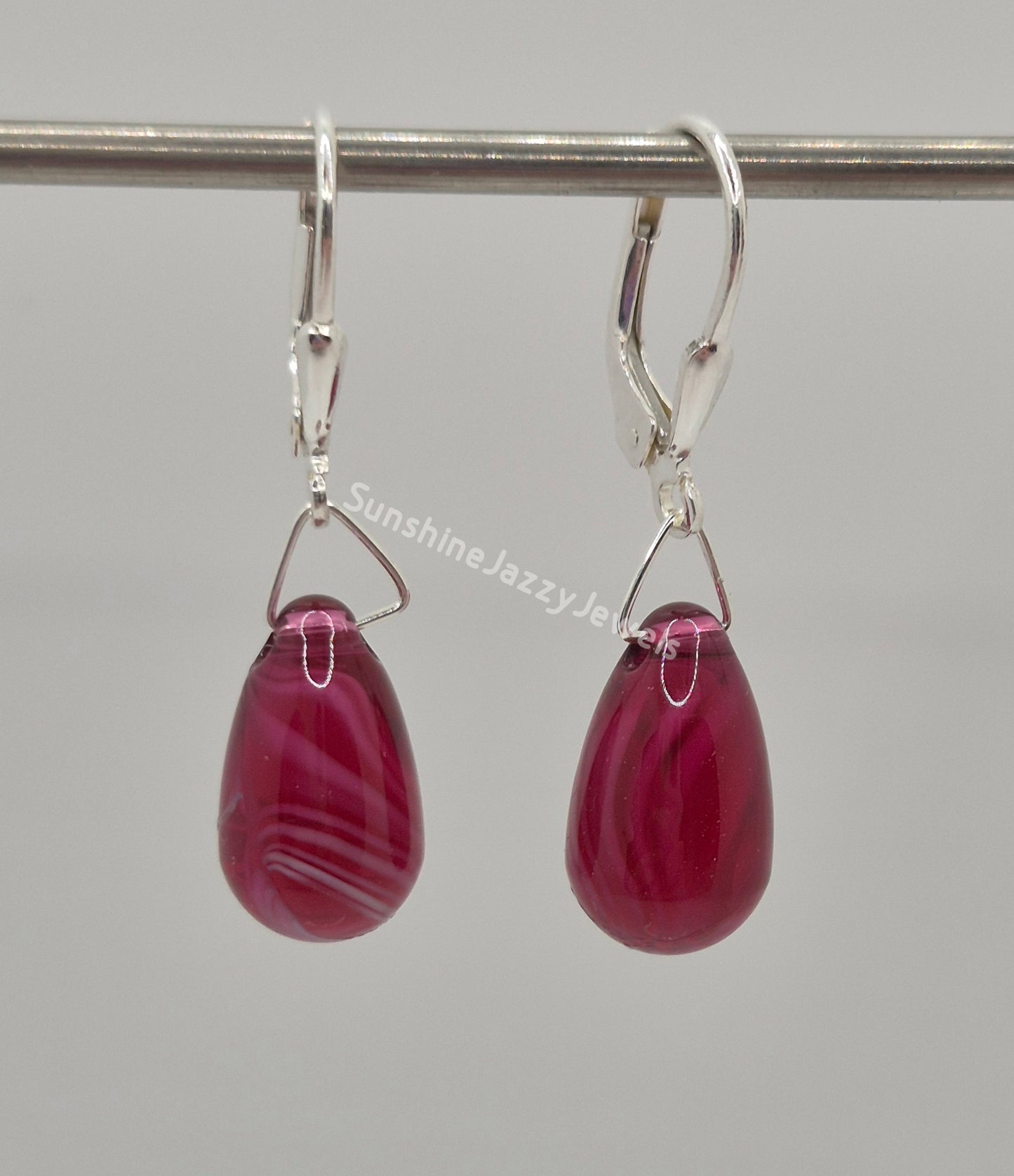 Sterling Silver Earrings - Swarovski Crystal Ruby Quartz Teardrdop Earrings