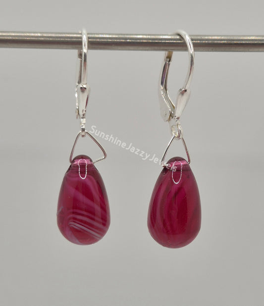 Sterling Silver Earrings - Swarovski Crystal Ruby Quartz Teardrdop Earrings