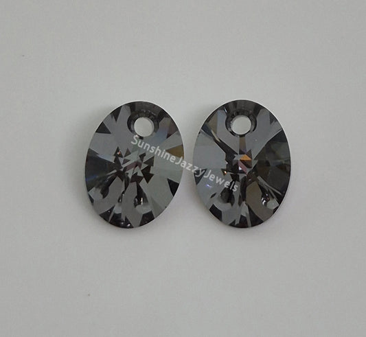 #6028 - 2pc Swarovski Crystal Silver Night 10mm Oval Pendant; LAST ONE