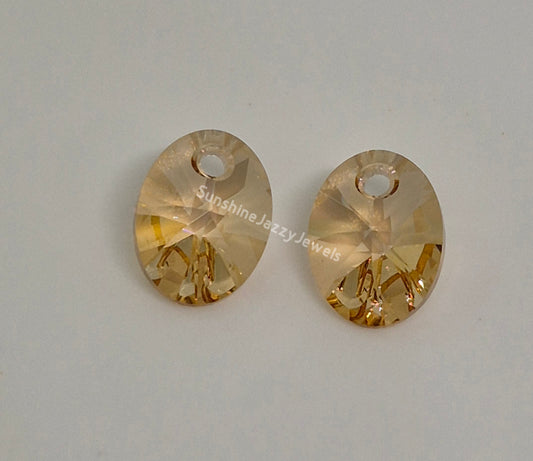 #6028 - 2pc Swarovski Crystal Golden Shadow 10mm Oval Pendant; LAST ONE