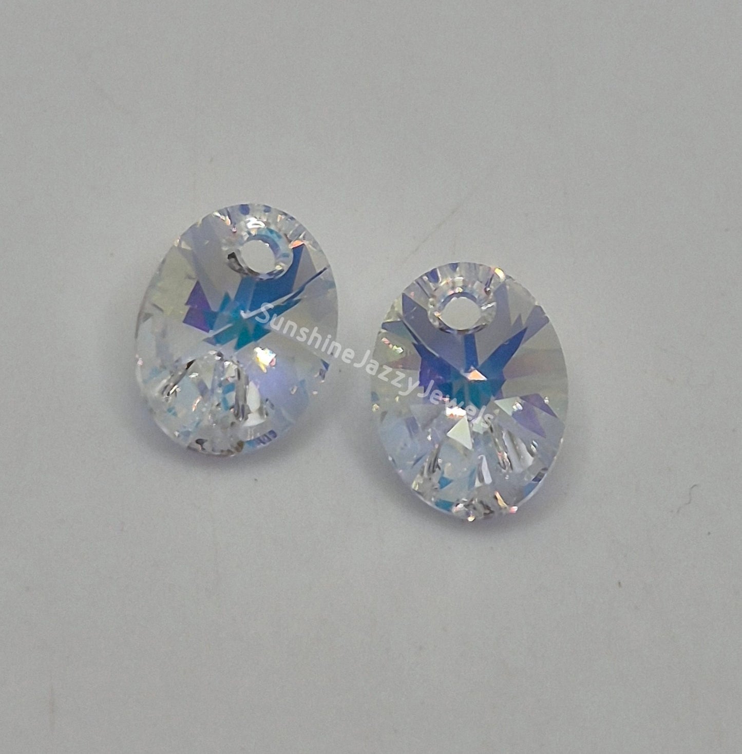 #6028 - 2pc Swarovski Crystal Clear AB 10mm Oval Pendant; LAST ONE