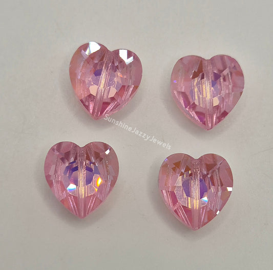 #5131 - 4pc Swarovski Crystal Light Rose AB 12mm Heart Beads; LAST ONE