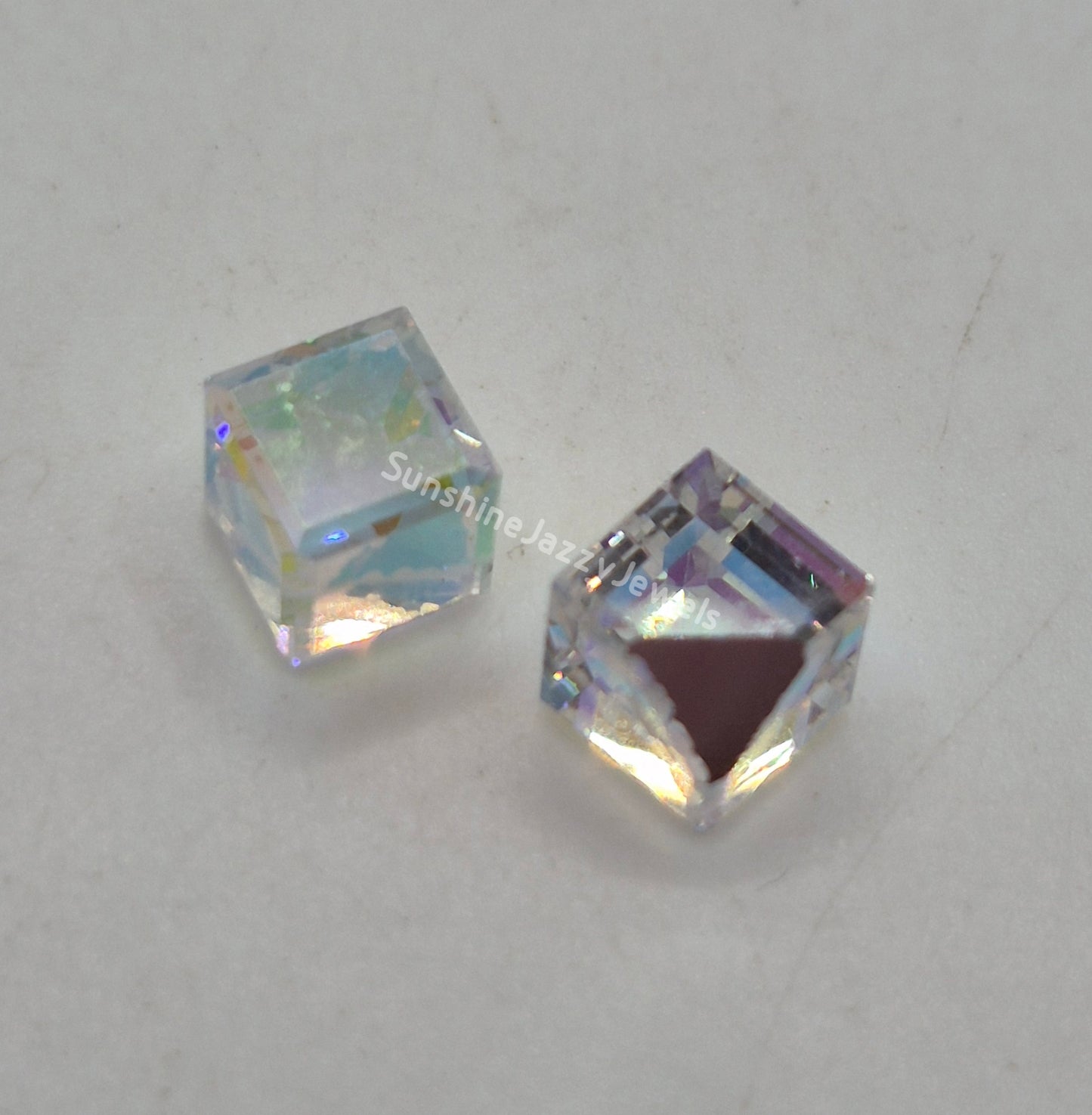 #4841 - Swarovski Crystal Comet Argent Light AB Cube Fancy Stone; 6pc per pack