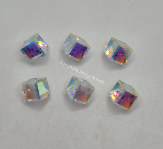 #4841 - Swarovski Crystal Comet Argent Light AB Cube Fancy Stone; 6pc per pack