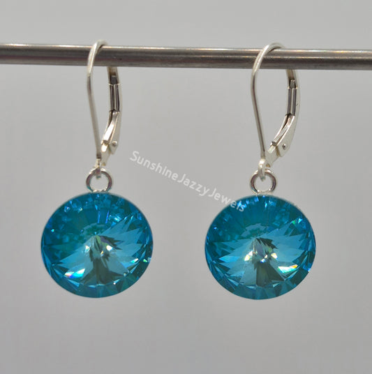 Sterling Silver Earrings - Swarovski Crystal Laguna DeLite Round Chaton Earrings