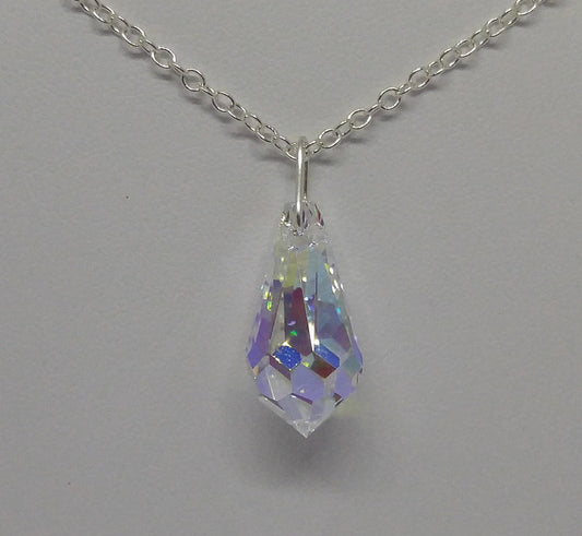 Sterling Silver Necklace - Swarovski Crystal Teardrop 6000 Pendant; Many Colors!!