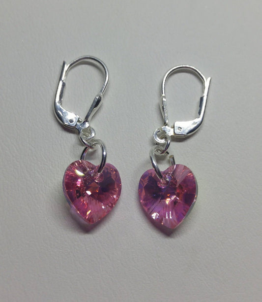 Sterling Silver Earrings - Swarovski Crystal AB Hearts; Many Colors!!