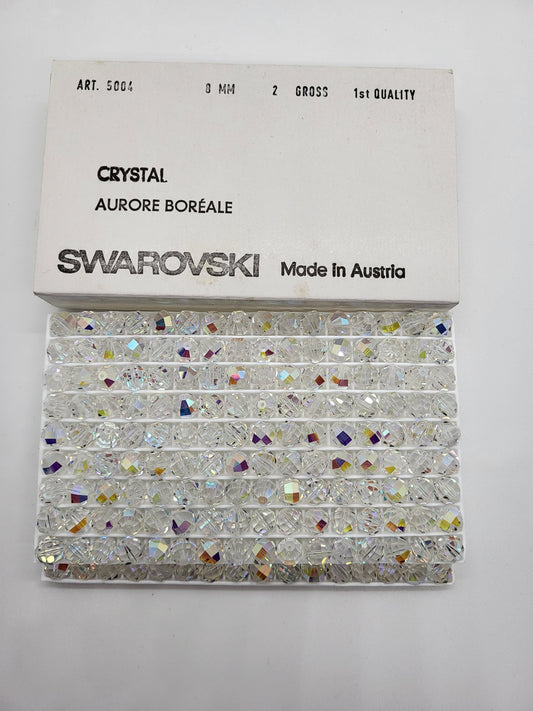 #5004 - Factory Pack Swarovski Crystal Clear AB 8mm Geometric Round Beads; 288pc