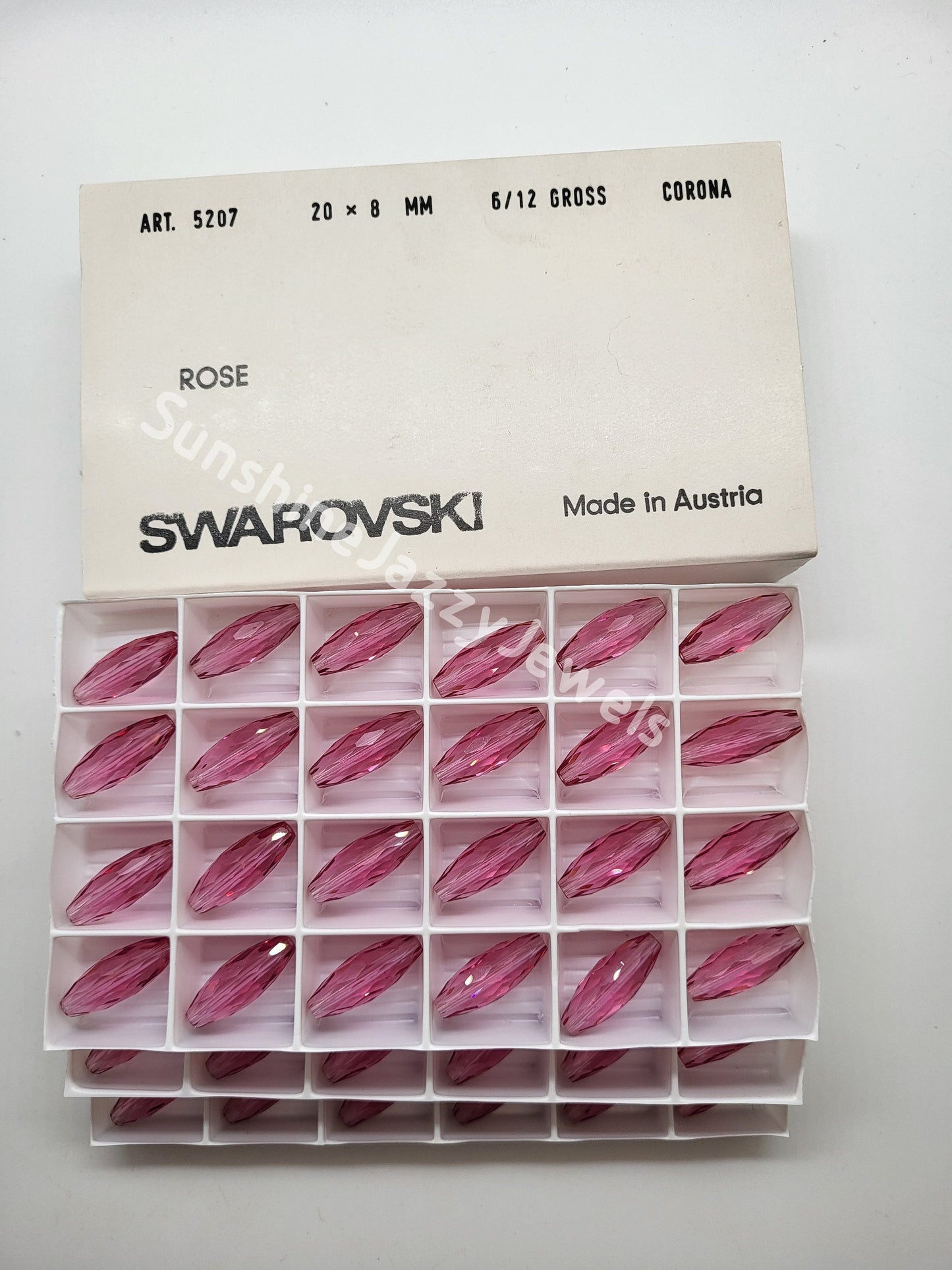 #5207 - Factory Pack Swarovski Crystal Rose 20x8mm Long Oval Beads; 72pc